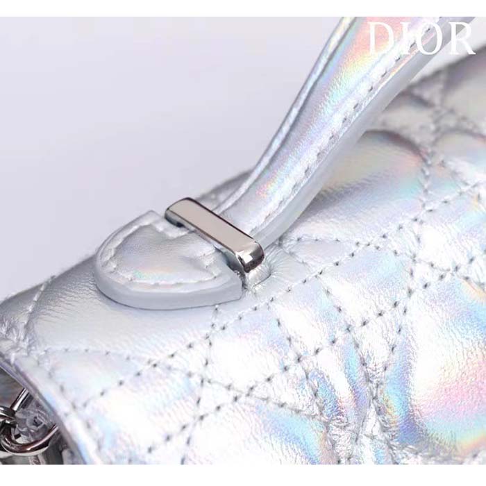 Dior Women CD Miss Dior Mini Bag Silver Metallic Leather Lambskin