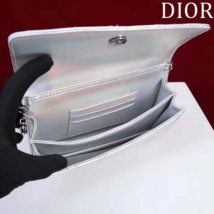 Dior Women CD Miss Dior Mini Bag Silver Metallic Leather Lambskin