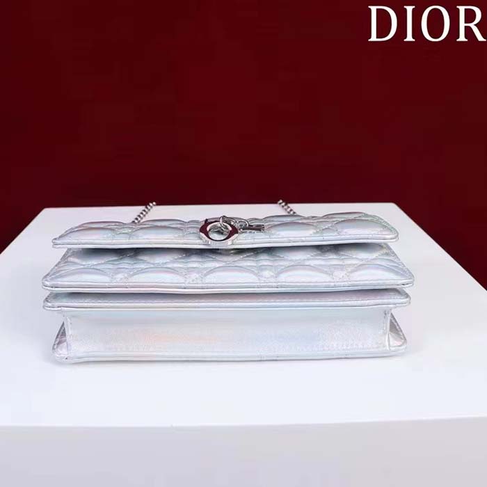 Dior Women CD Miss Dior Mini Bag Silver Metallic Leather Lambskin