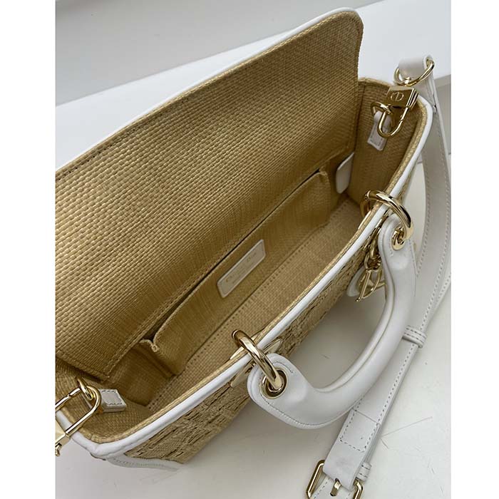 Dior Women CD Small Lady D-Joy Bag Natural Macrocannage Raffia