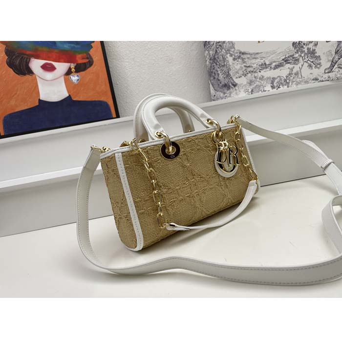 Dior Women CD Small Lady D-Joy Bag Natural Macrocannage Raffia