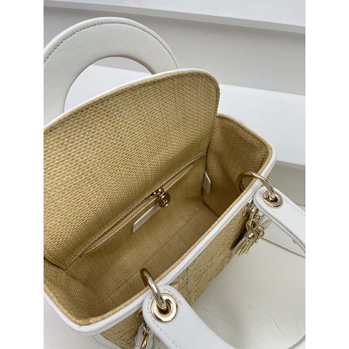 Dior Women CD Small Lady D-Lite Bag Natural Macrocannage Raffia