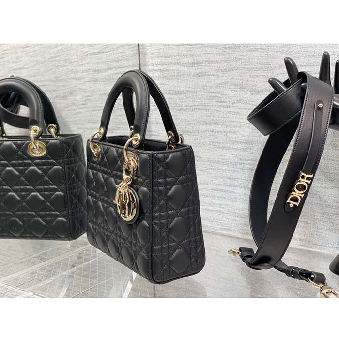 Dior Women CD Small Lady Dior My ABCDior Bag Black Cannage Lambskin