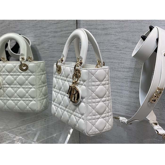 Dior Women CD Small Lady Dior My ABCDior Bag Dusty Ivory Cannage Lambskin