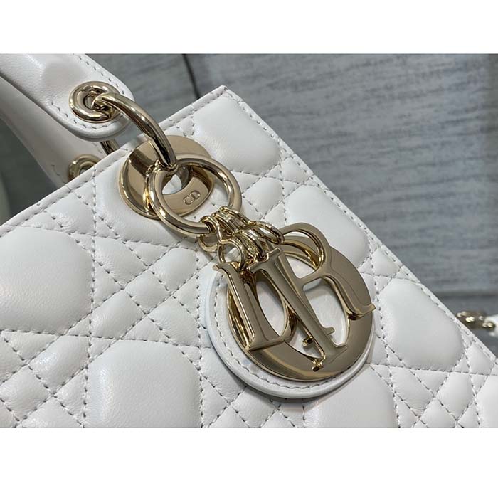 Dior Women CD Small Lady Dior My ABCDior Bag Dusty Ivory Cannage Lambskin