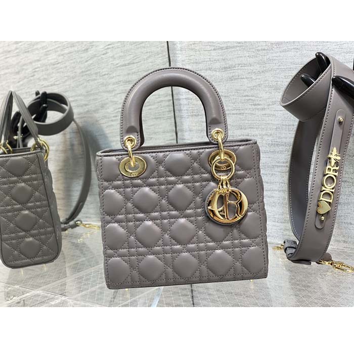 Dior Women CD Small Lady Dior My ABCDior Bag Warm Taupe Cannage Lambskin