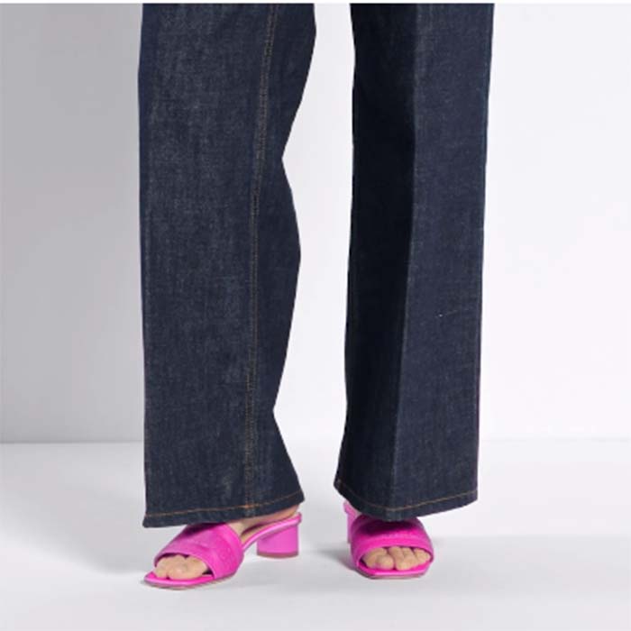 Dior Women Shoes Dway Heeled Slide Rani Pink Embroidered Satin Cotton
