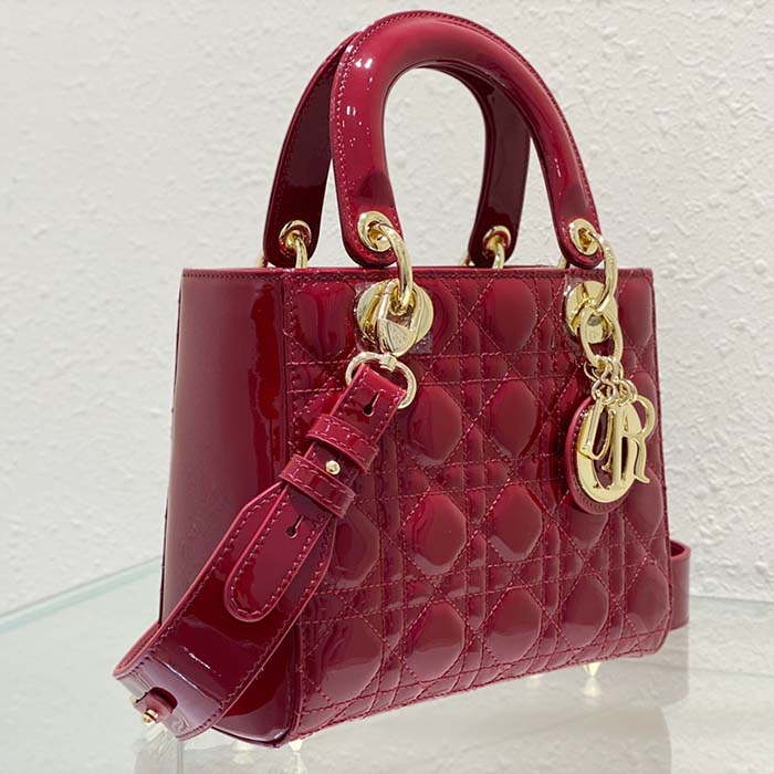 Dior Women Small Lady Dior Bag Cherry Red Patent Cannage Calfskin