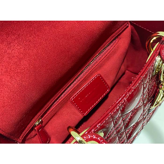 Dior Women Small Lady Dior Bag Cherry Red Patent Cannage Calfskin