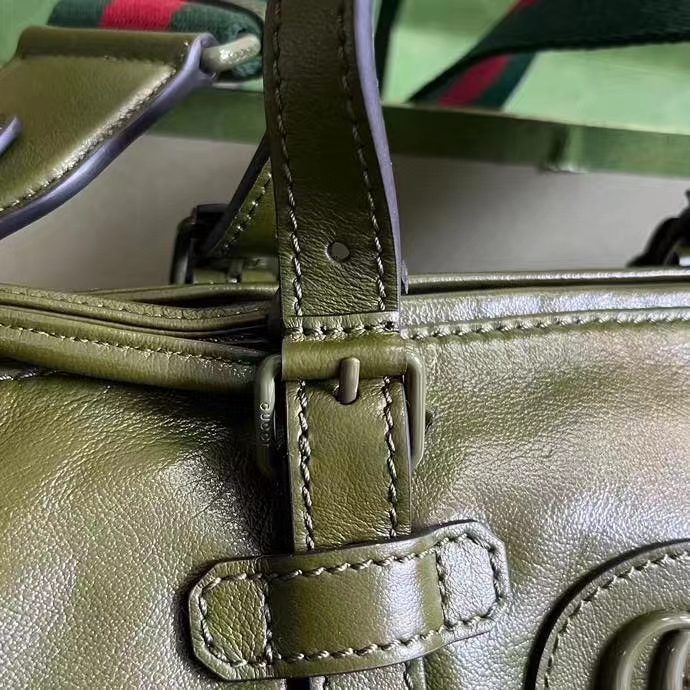 Gucci GG Unisex Small Duffle Bag Tonal Double G Forest Green Leather