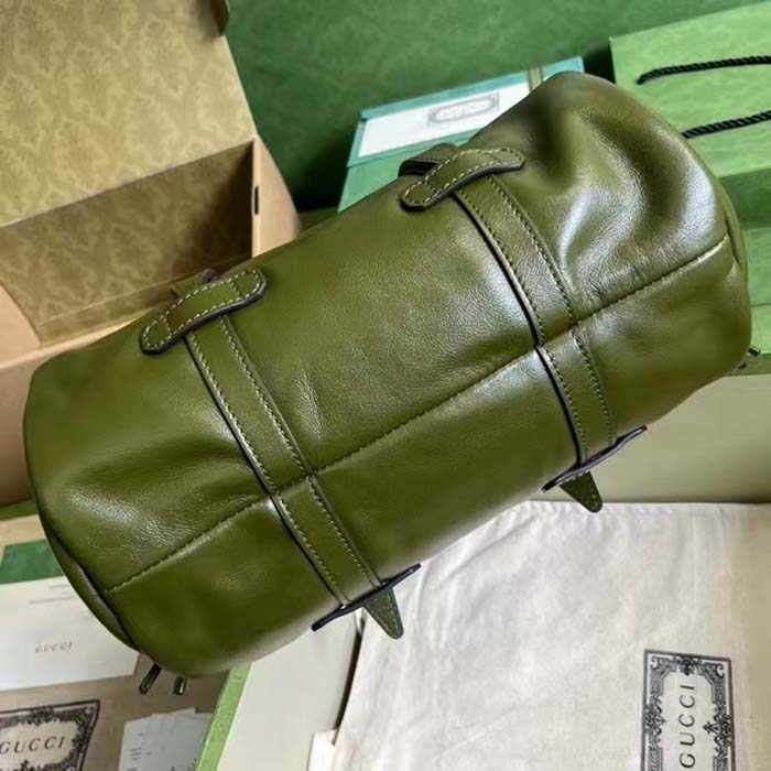 Gucci GG Unisex Small Duffle Bag Tonal Double G Forest Green Leather