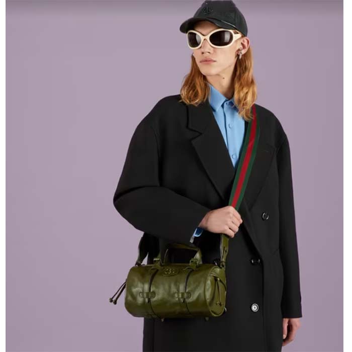 Gucci GG Unisex Small Duffle Bag Tonal Double G Forest Green Leather
