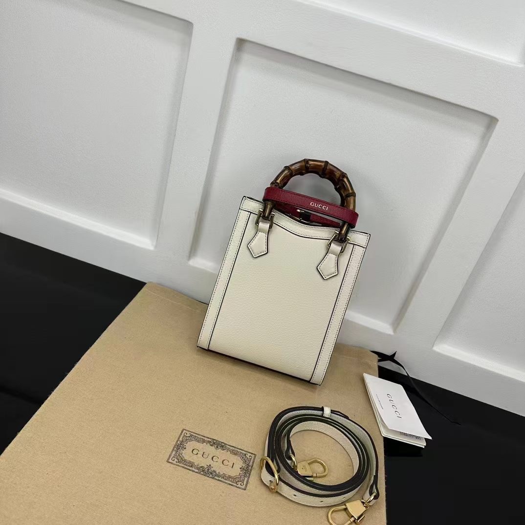 Gucci GG Women Gucci Diana Mini Tote Bag Double G White Leather