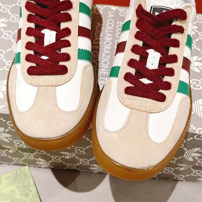 Gucci Unisex Adidas x Gucci Gazelle Sneaker White leather Oatmeal Suede Low Heel