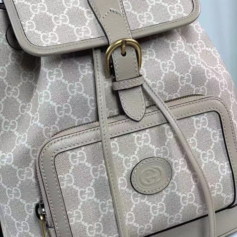 Gucci Unisex Backpack Interlocking G Beige White GG Supreme Canvas