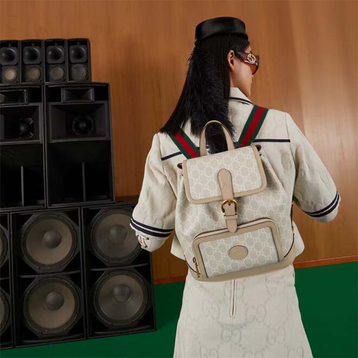 Gucci Unisex Backpack Interlocking G Beige White GG Supreme Canvas