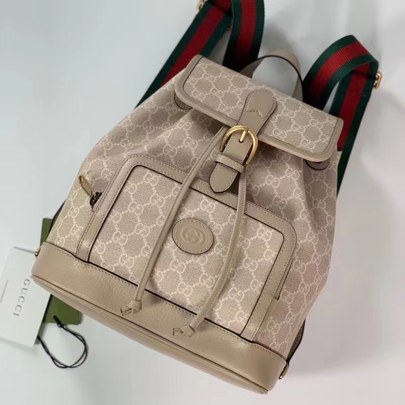 Gucci Unisex Backpack Interlocking G Beige White GG Supreme Canvas