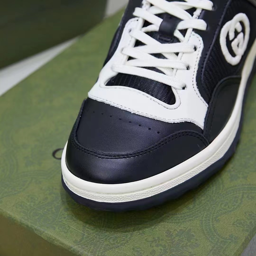 Gucci Unisex GG MAC80 Sneaker Black White Leather Round Toe Rubber Flat