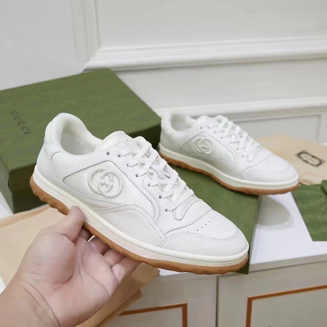 Gucci Unisex GG MAC80 Sneaker Off White Leather Round Toe Rubber Flat
