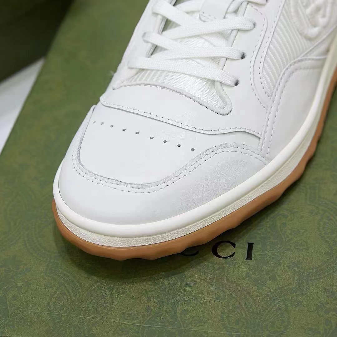 Gucci Unisex GG MAC80 Sneaker Off White Leather Round Toe Rubber Flat