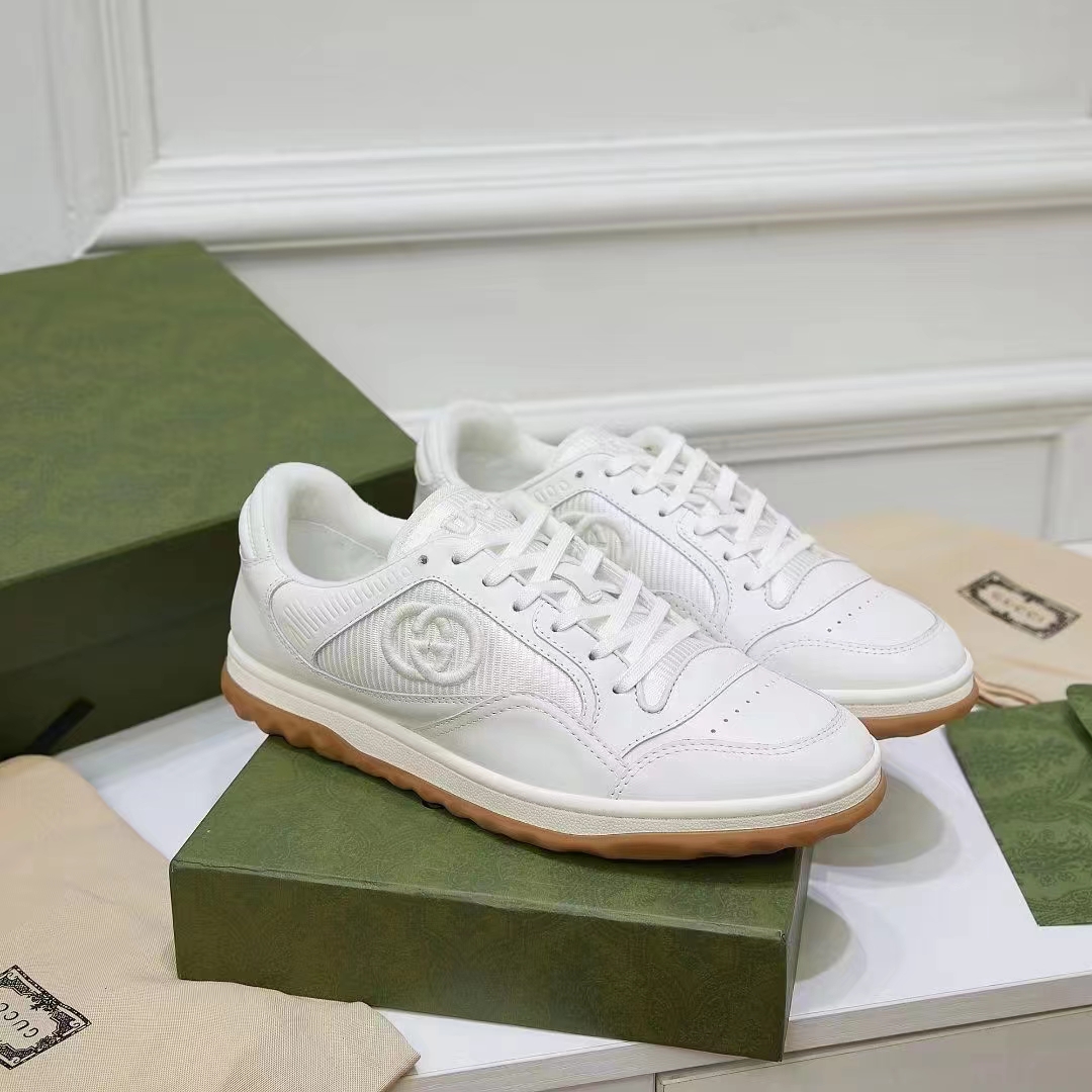 Gucci Unisex GG MAC80 Sneaker Off White Leather Round Toe Rubber Flat