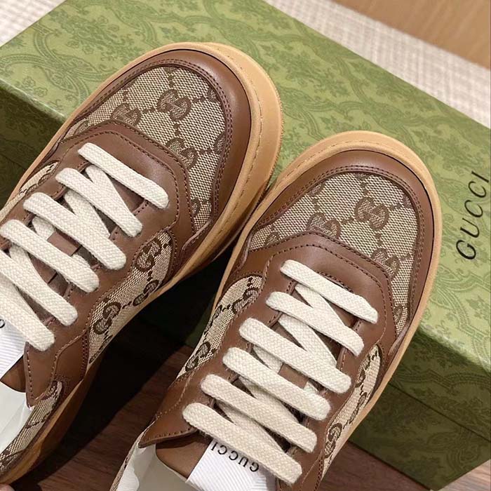 Gucci Unisex GG Sneaker Beige Ebony Orignal GG Canvas Lace-Up Closure Rubber