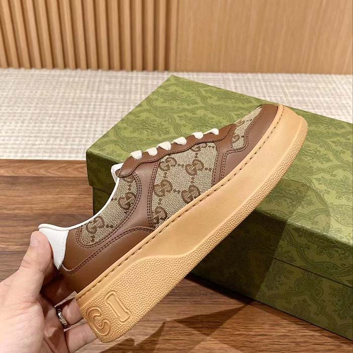 Gucci Unisex GG Sneaker Beige Ebony Orignal GG Canvas Lace-Up Closure Rubber