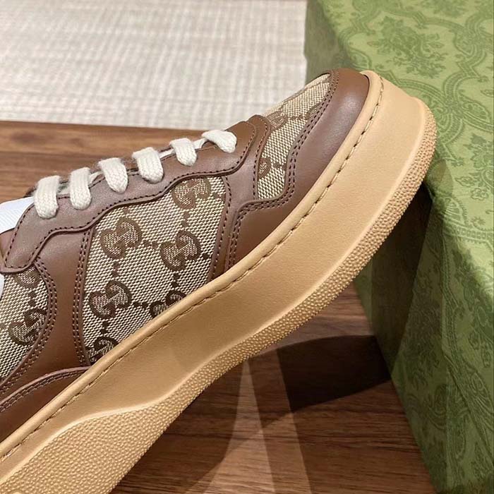 Gucci Unisex GG Sneaker Beige Ebony Orignal GG Canvas Lace-Up Closure Rubber