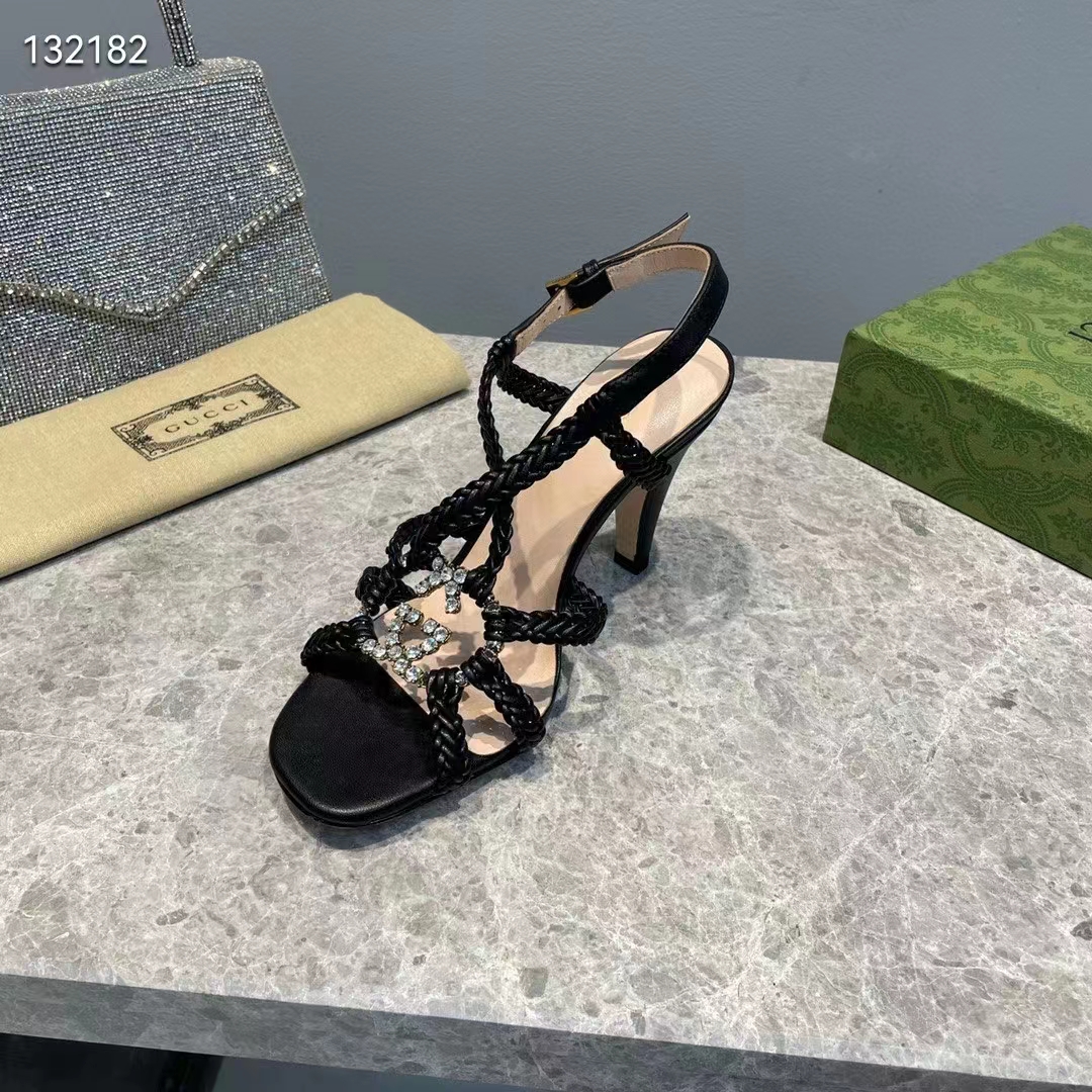 Gucci Women GG Cystal Interlocking G Sandal High 9 CM Heel