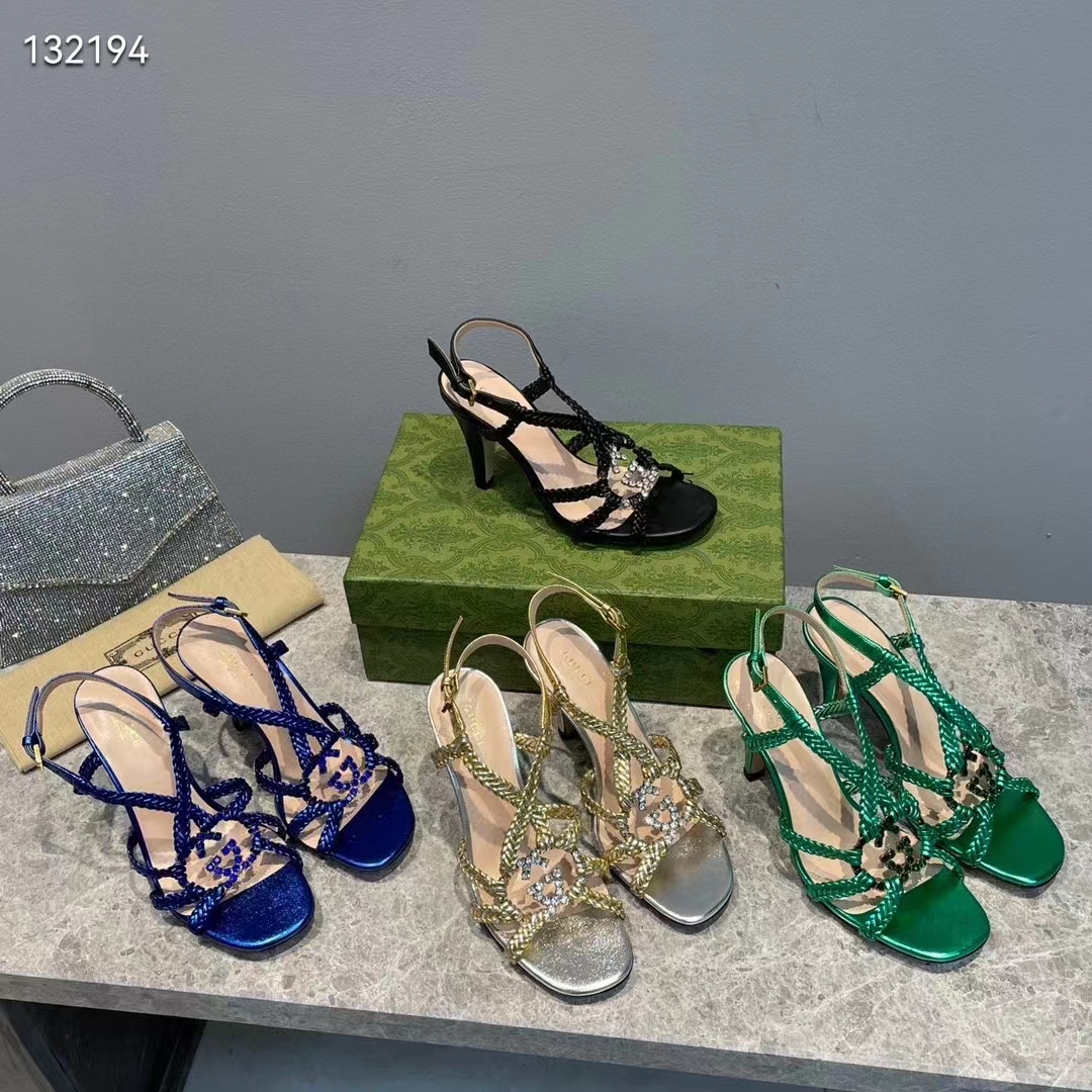 Gucci Women GG Cystal Interlocking G Sandal High 9 CM Heel