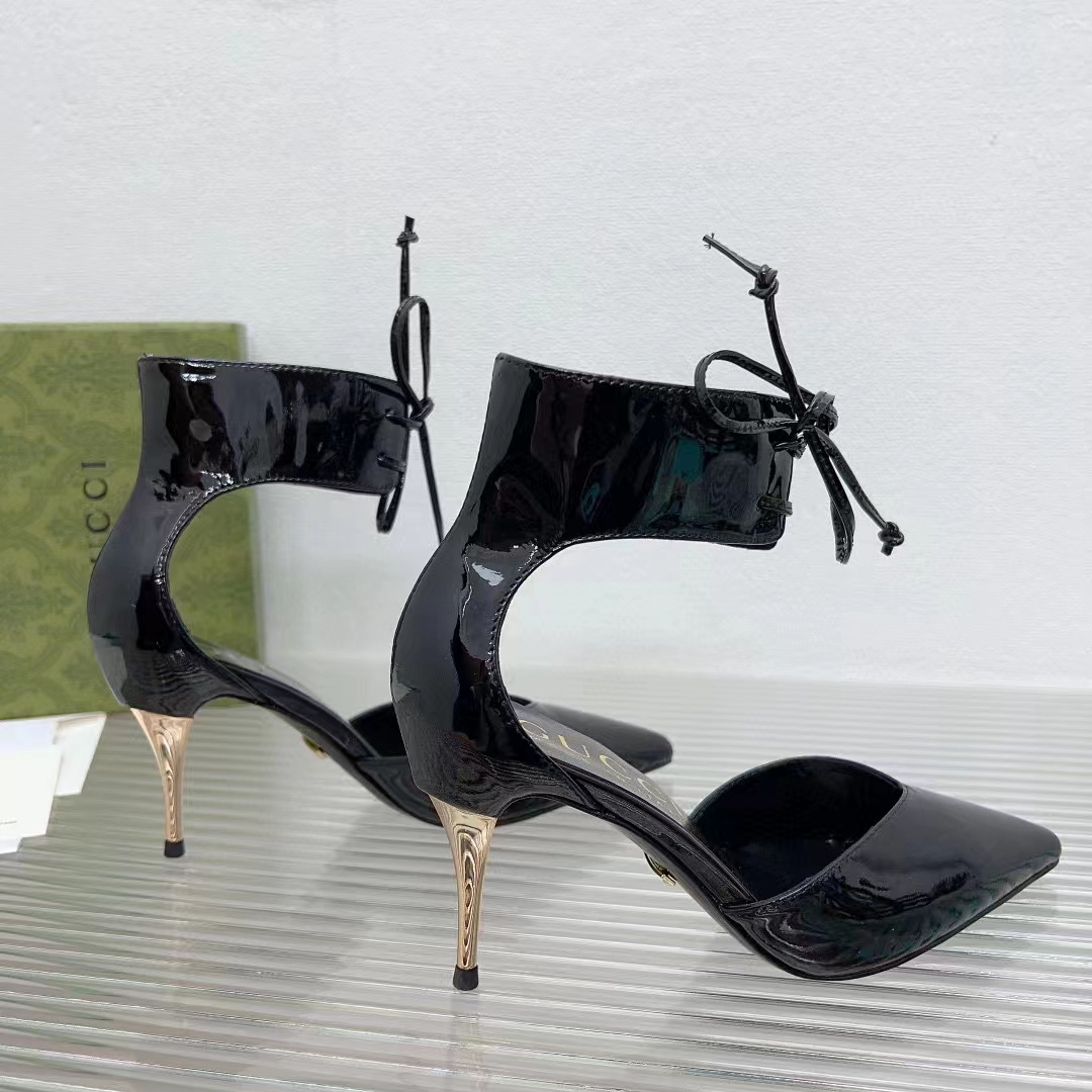 Gucci Women GG High Heel Patent Pump Black Patent Leather 10 CM Heel