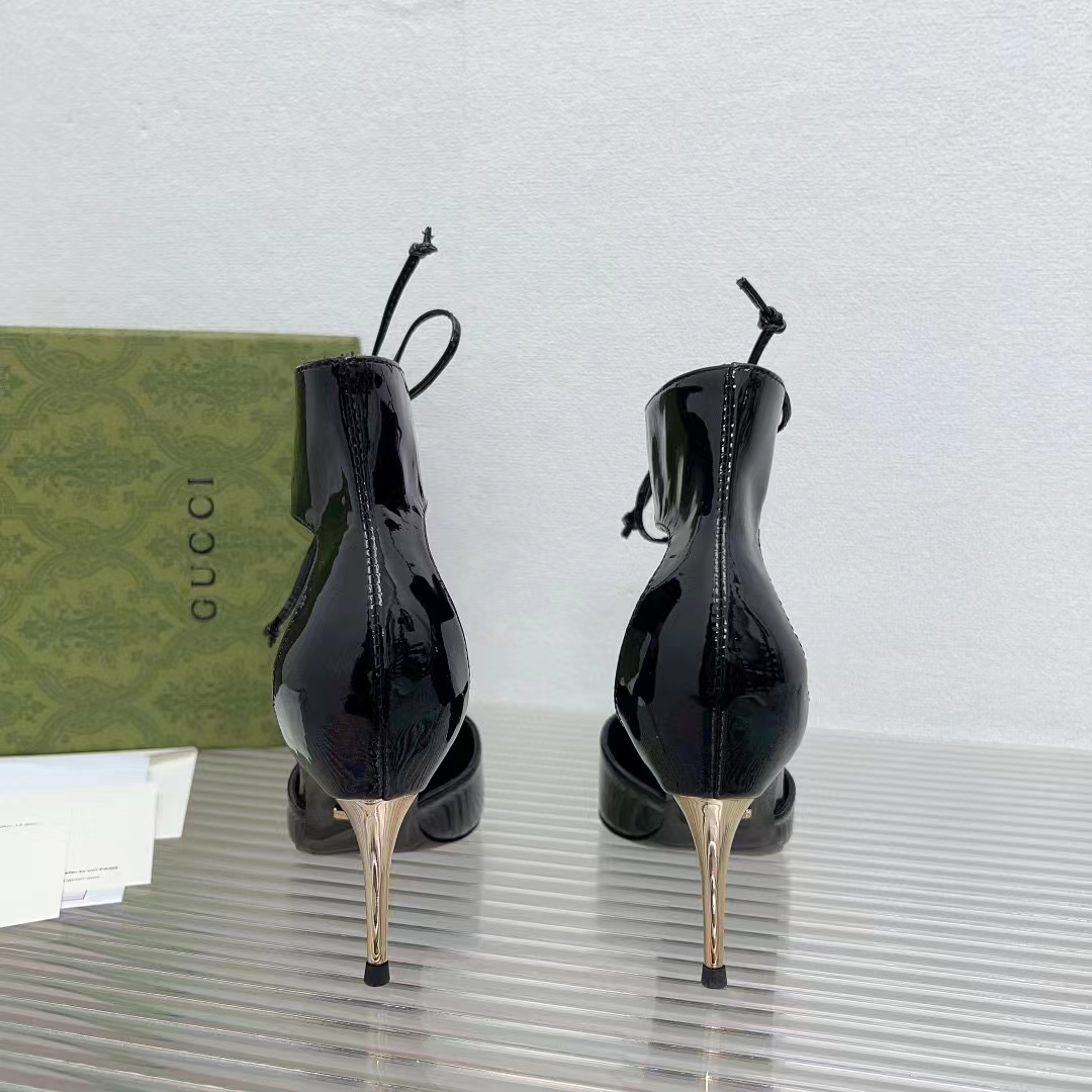Gucci Women GG High Heel Patent Pump Black Patent Leather 10 CM Heel