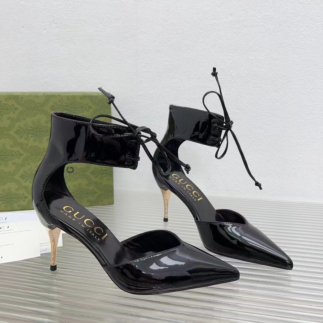 Gucci Women GG High Heel Patent Pump Black Patent Leather 10 CM Heel