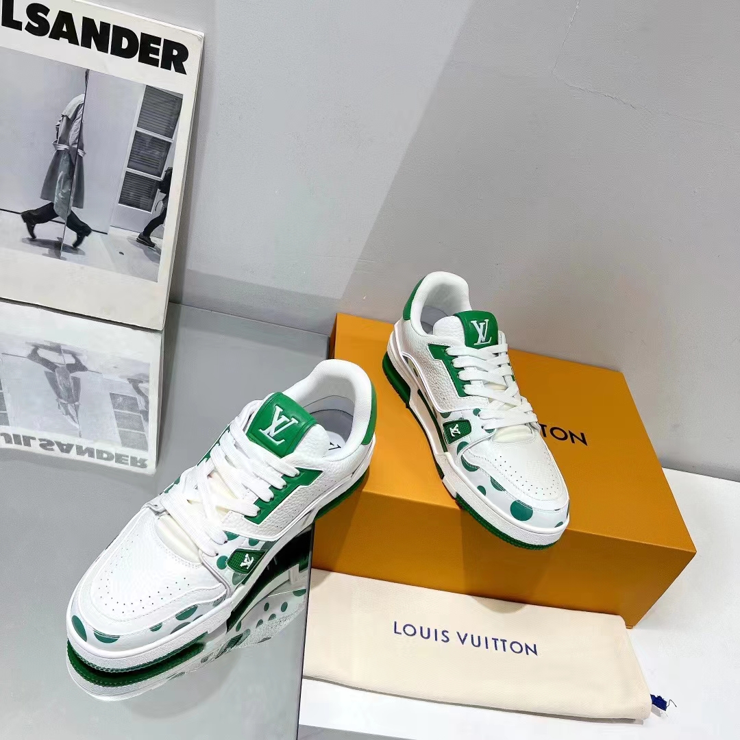 Louis Vuitton LV Unisex LV x YK LV Trainer Sneaker Green Calf Leather Rubber