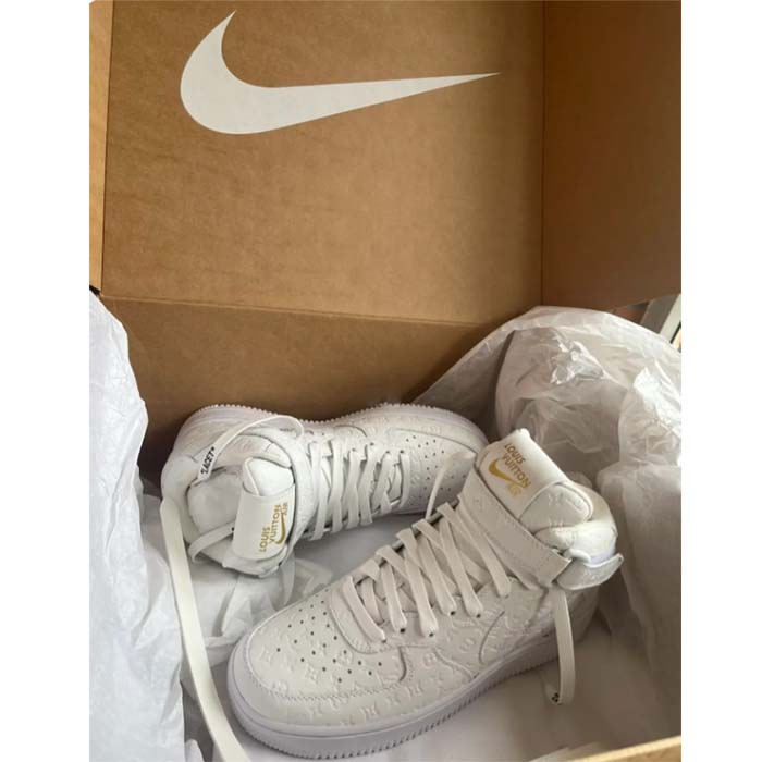 Louis Vuitton LV Unisex Nike Air Force 1 Sneaker Monogram Embossed White Calf Leather