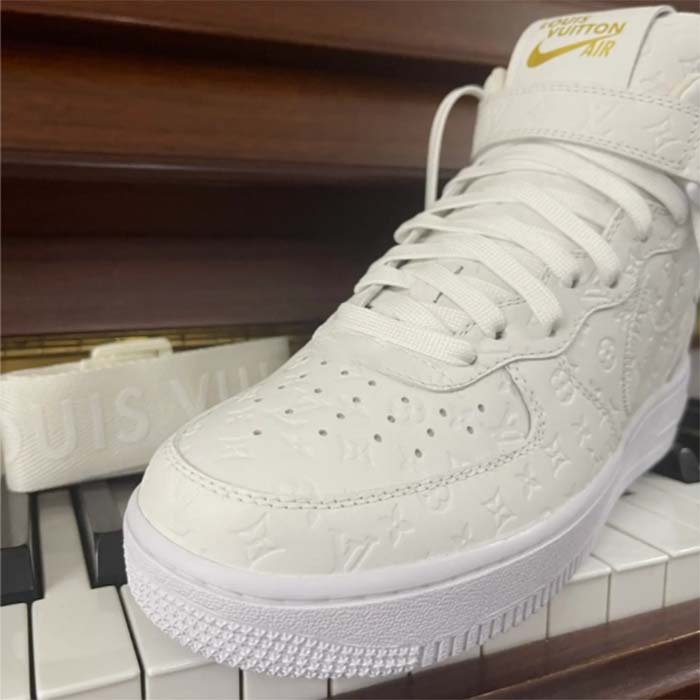 Louis Vuitton LV Unisex Nike Air Force 1 Sneaker Monogram Embossed White Calf Leather