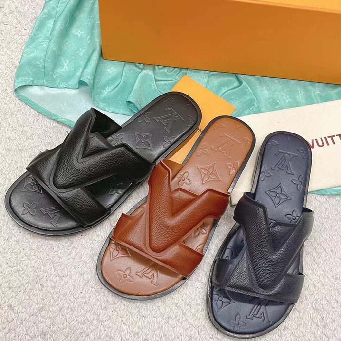 Louis Vuitton LV Unisex Oasis Mule Moka Brown Grained Calf Leather Rubber Outsole