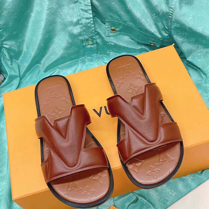 Louis Vuitton LV Unisex Oasis Mule Moka Brown Grained Calf Leather Rubber Outsole