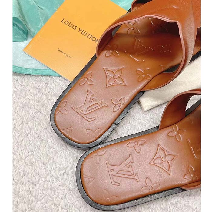 Louis Vuitton LV Unisex Oasis Mule Moka Brown Grained Calf Leather Rubber Outsole