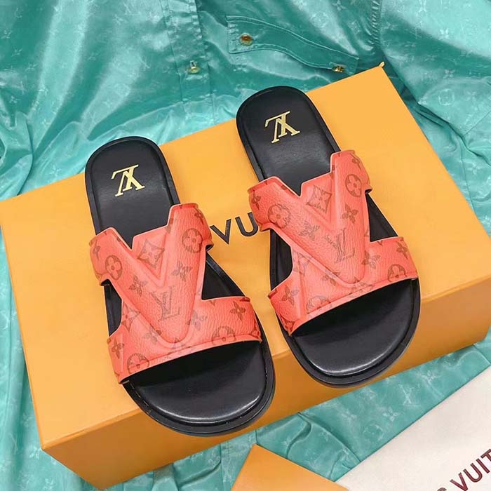 Louis Vuitton LV Unisex Oasis Mule Orange Monogram Grained Calf Leather Rubber