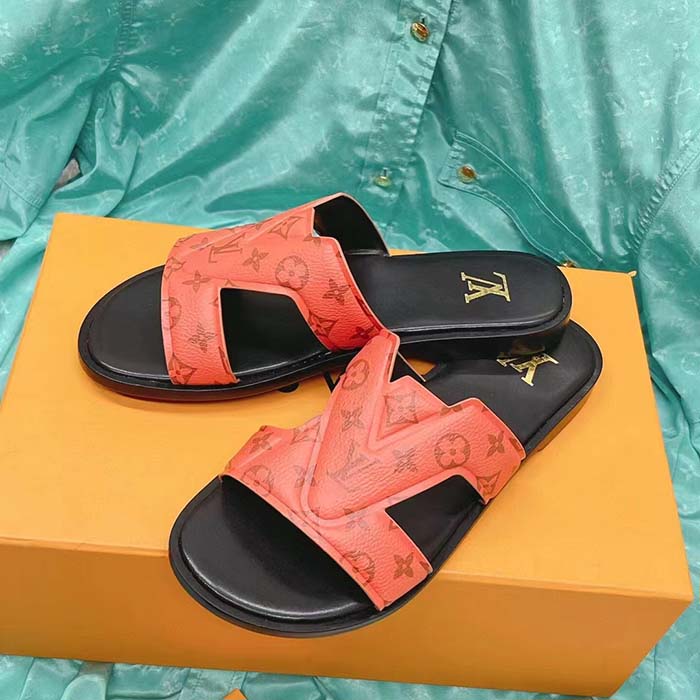 Louis Vuitton LV Unisex Oasis Mule Orange Monogram Grained Calf Leather Rubber