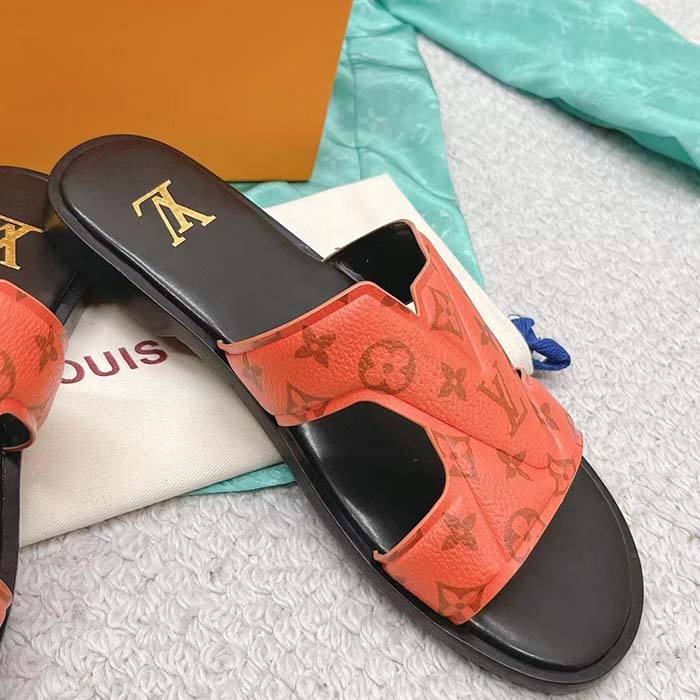 Louis Vuitton LV Unisex Oasis Mule Orange Monogram Grained Calf Leather Rubber