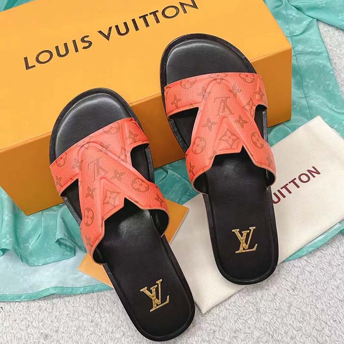 Louis Vuitton LV Unisex Oasis Mule Orange Monogram Grained Calf Leather Rubber