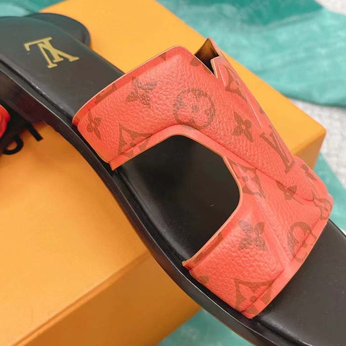 Louis Vuitton LV Unisex Oasis Mule Orange Monogram Grained Calf Leather Rubber