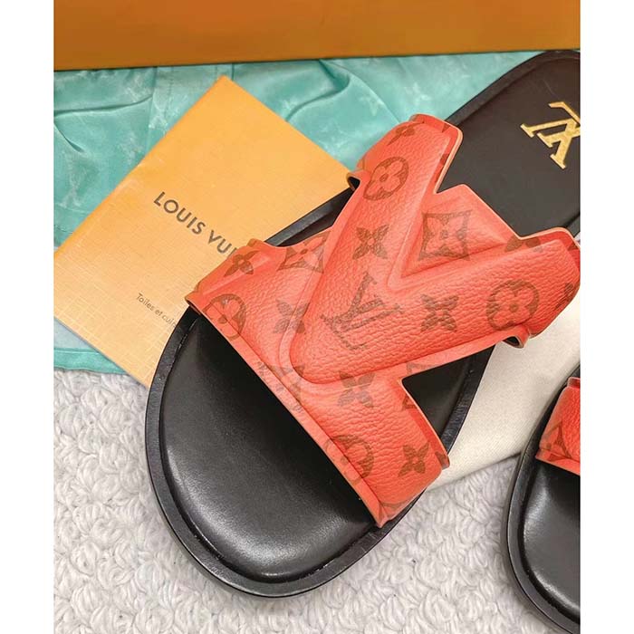 Louis Vuitton LV Unisex Oasis Mule Orange Monogram Grained Calf Leather Rubber