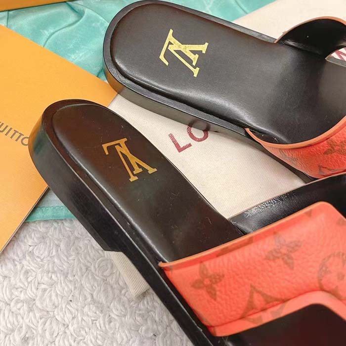 Louis Vuitton LV Unisex Oasis Mule Orange Monogram Grained Calf Leather Rubber