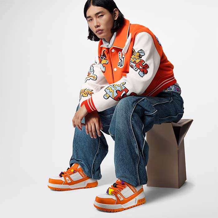 Louis Vuitton Unisex LV Trainer Maxi Sneaker Orange Mix of Materials Rubber