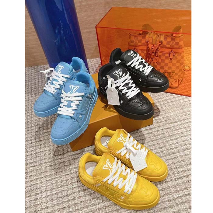 Louis Vuitton Unisex LV Trainer Sneaker Yellow Monogram-Embossed Grained Calf Leather