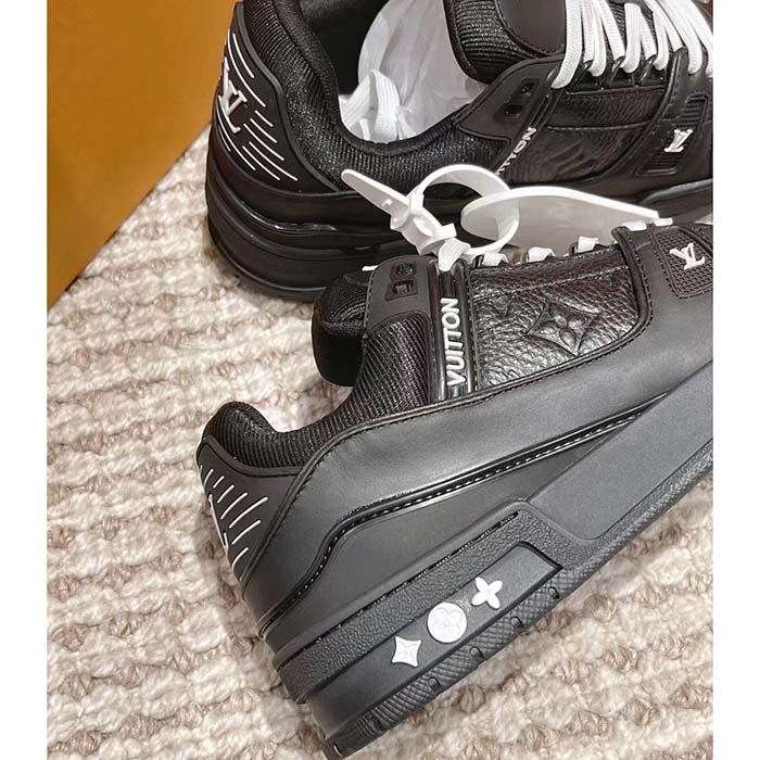 Louis Vuitton Unisex LV Trainer Sneaker Black Monogram-Embossed Grained Calf Leather