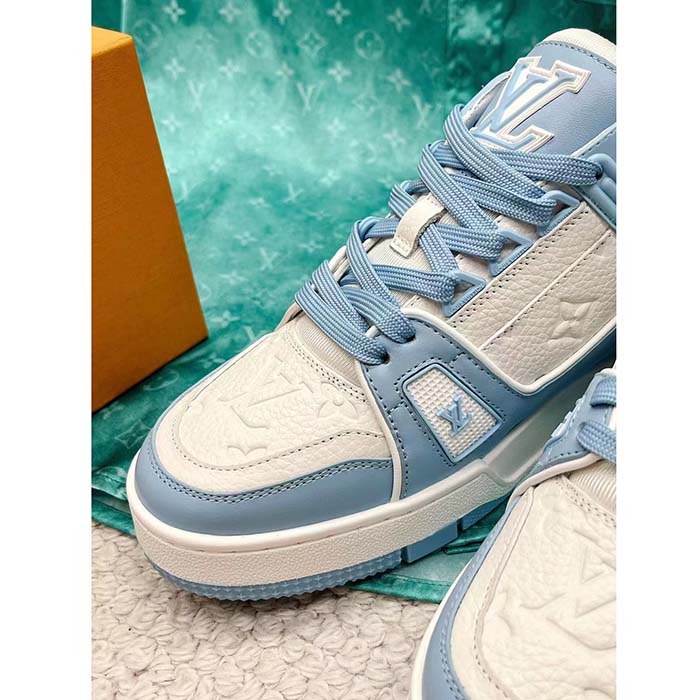 Louis Vuitton Unisex LV Trainer Sneaker Blue Mix of Materials Rubber Monogram Flowers